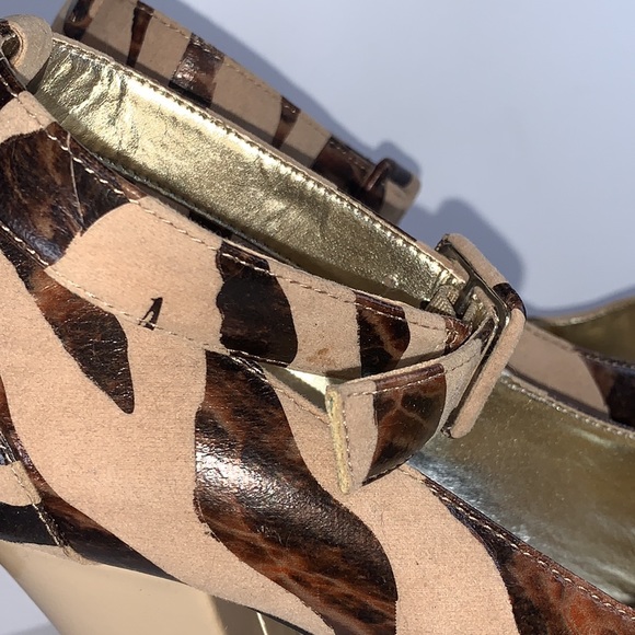 8.5 Morgan Wild Pair Neutral Zebra Ankle Strap Platform Heels - Picture 9 of 16